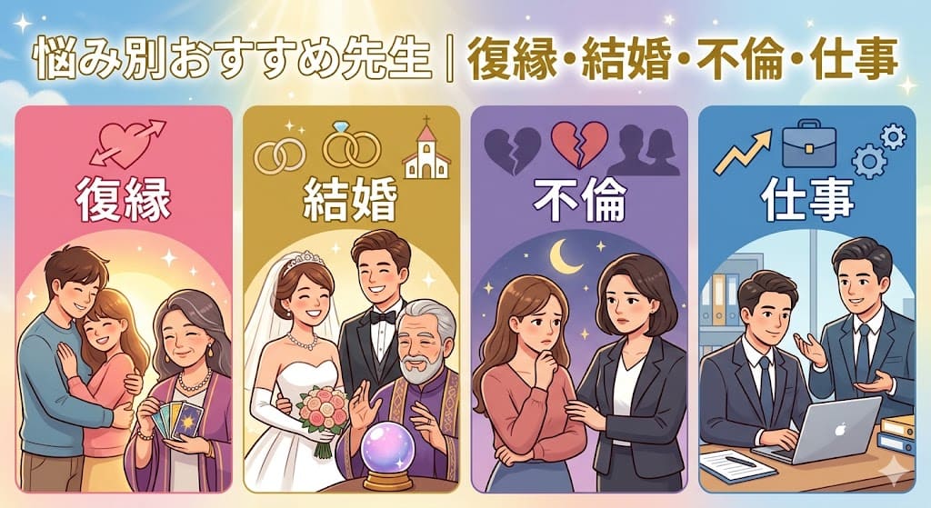 悩み別おすすめ先生｜復縁・結婚・不倫・仕事